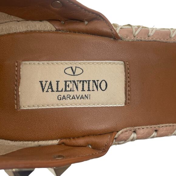 Valentino Garavani Rockstud Double Leather Wedge Espadrille Pink Size 39 - Picture 11 of 12